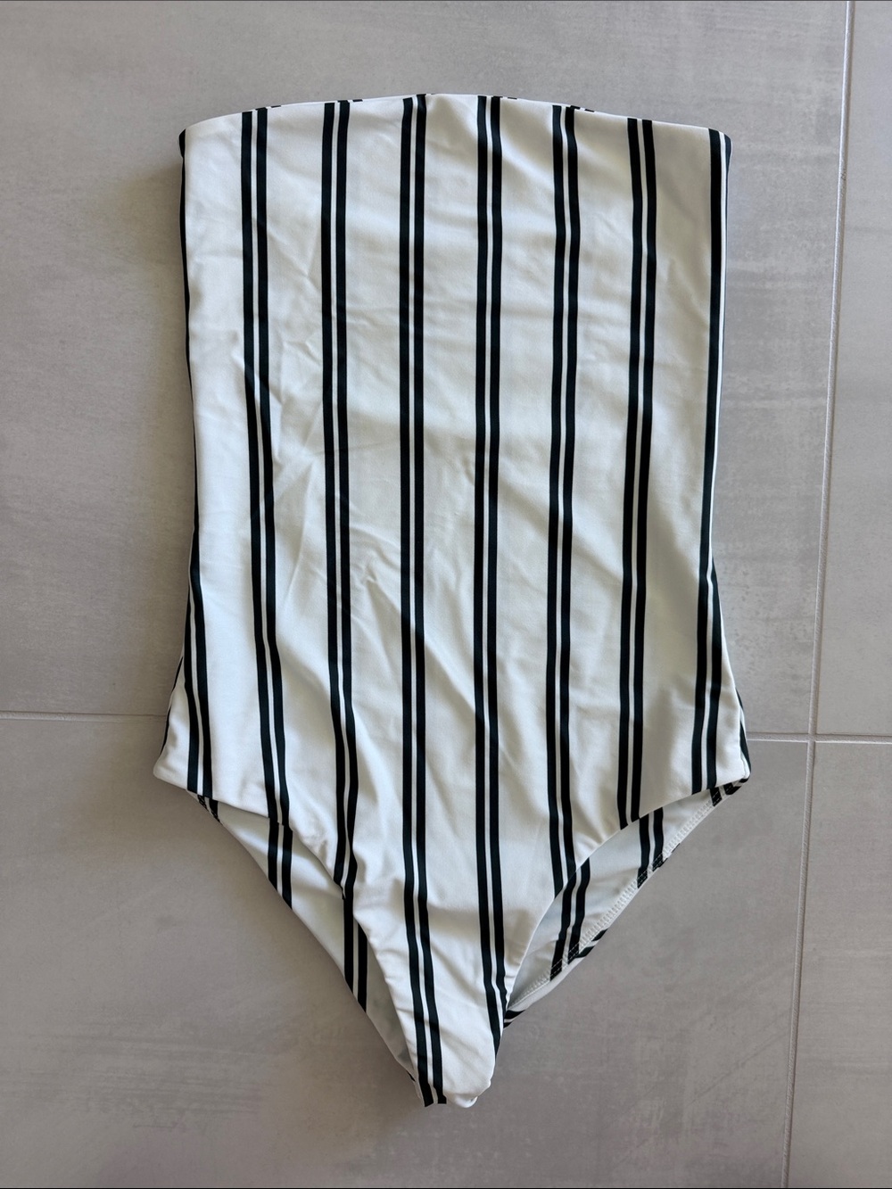 Mikoh Black and White Vertical Stripe Strapless One-Piece